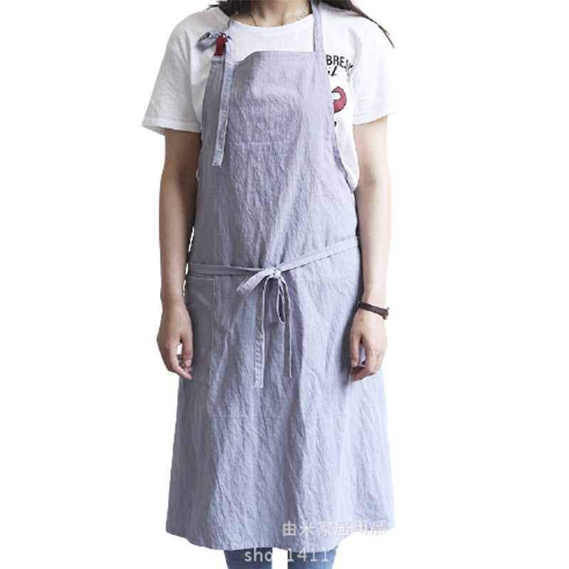 Solid Color Kitchen Apron Japanese Style Korean Style Sleeveless Multi-color Cotton And Linen PearlNestDecor.com