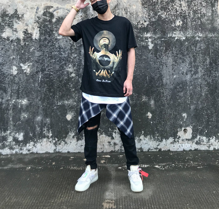 American Streetwear Dark Style T-Shirt with Print Pi-Mart