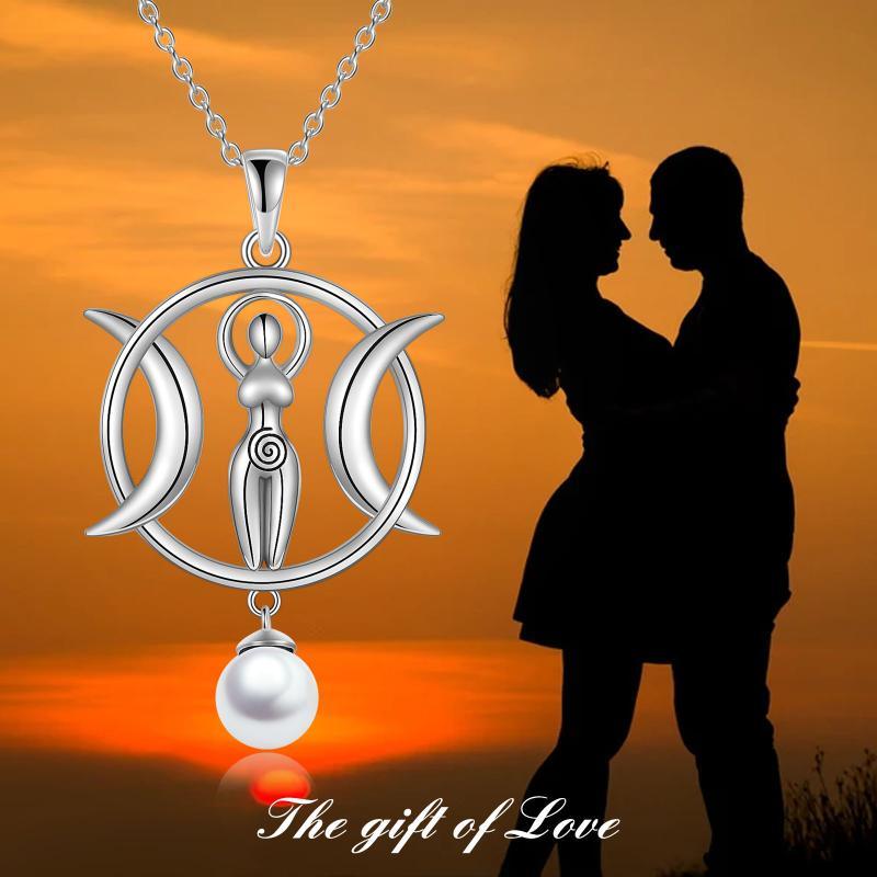Triple Moon Goddess Necklace Amulet Wizard Pendant with Shell Pearl Necklace for Women LadyShow.Store