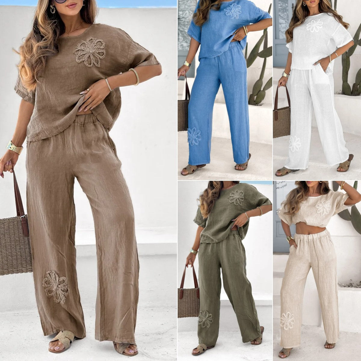 2026 New Autumn Women's 2 Piece Set Large Embroidered Casual Set High Waist Loose Pants NorixaFashion.com