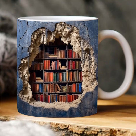3D Bookshelf Mug Creative Ceramic Water Cup With Handle A Library Shelf Space Book Lovers Coffee Mug Birthday Christmas Gift CJD