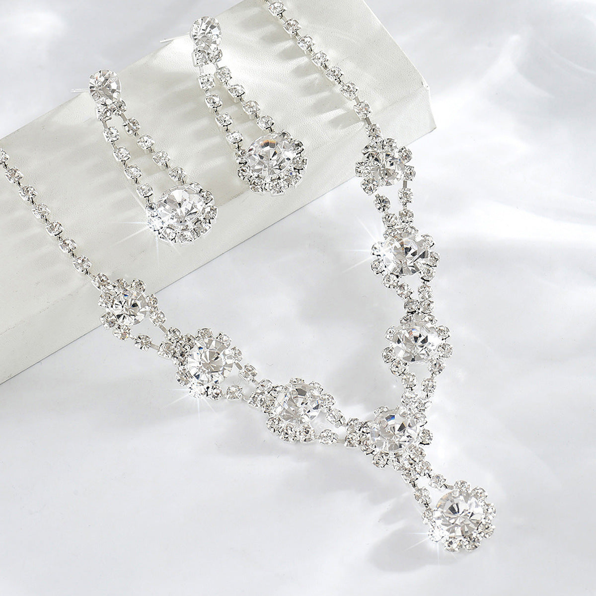 Hot Selling Simple High-grade Rhinestone Crystal Necklace Earrings LadyShow.Store