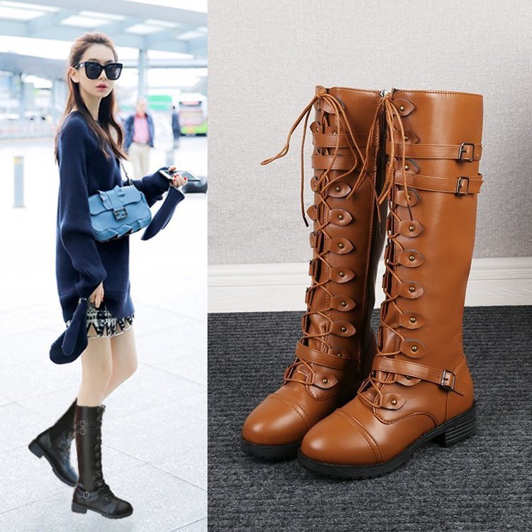 Round Toe Mid-heel Lace-up Over-the-knee Boots LadyShow.Store