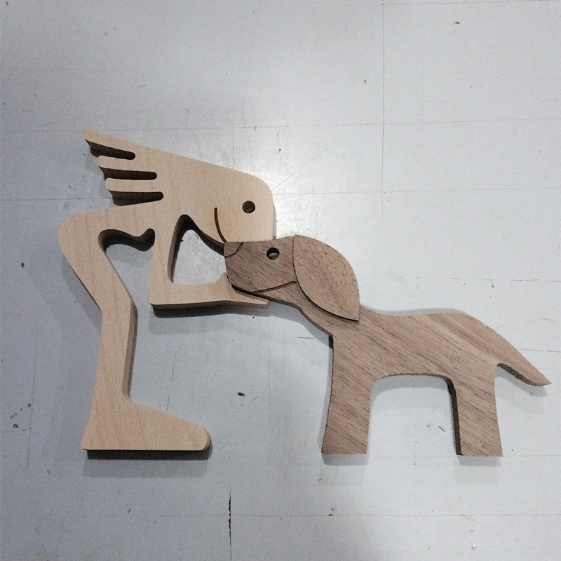 DIY Figurine Wood Dog Ornament Sculpture Home Decoration A Man A Dog Wood Sculpture Christmas Gifts Model Decor PearlNestDecor.com