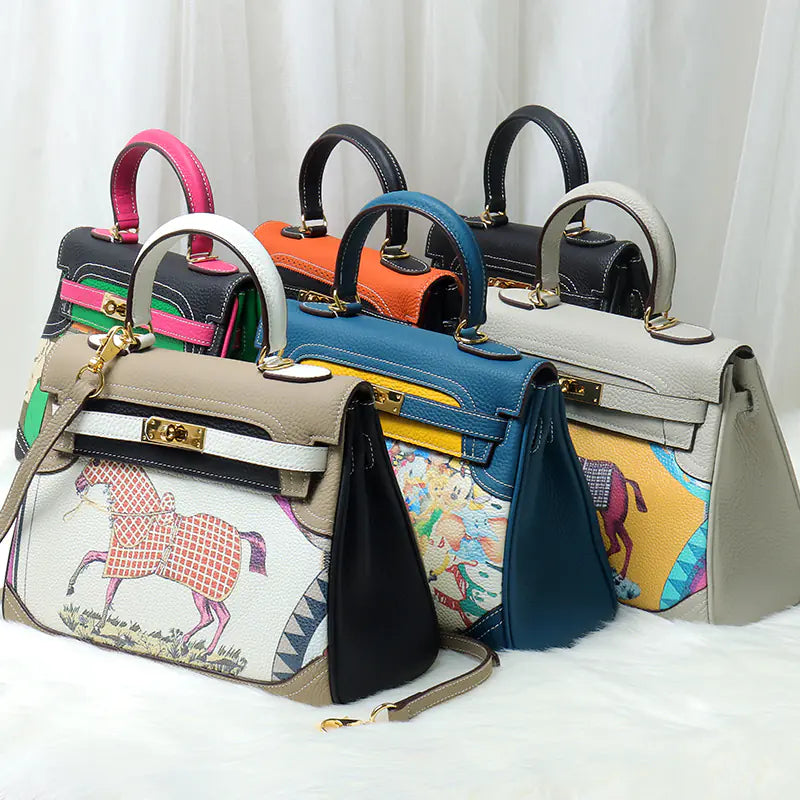 Custom Graffiti Lace Platinum Genuine Leather Handbag