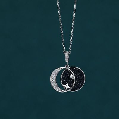 S925 Sterling Silver Star Moon Necklace CJD2