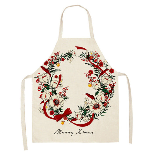 Christmas Deer Art Pattern Female Cleaning Home Cooking Kitchen Apron Chef Ear Cotton Linen PearlNestDecor.com