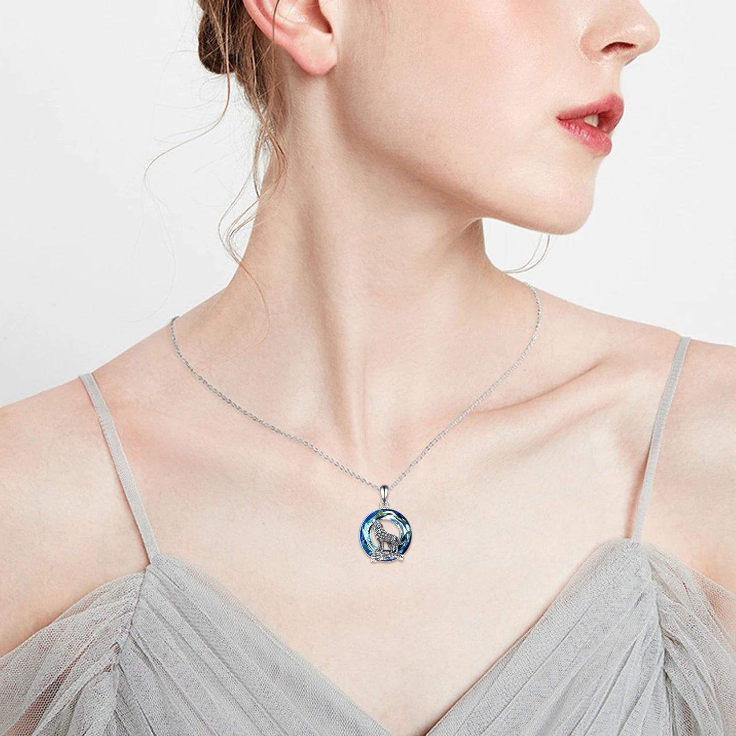 Sterling Silver Viking Wolf Earrings Necklace Jewelry with Crystal LadyShow.Store