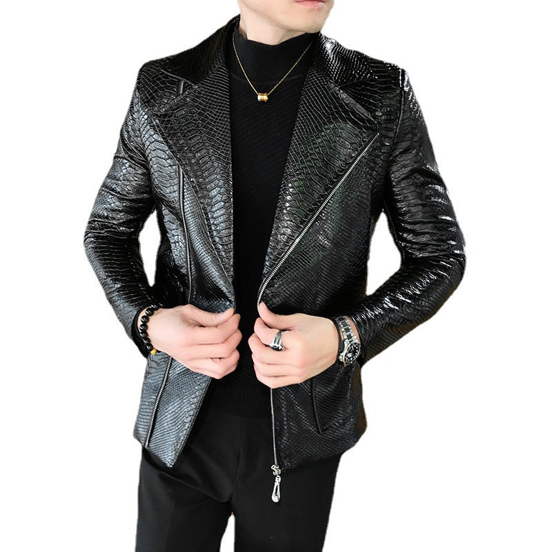 Stylish Casual Spring Autumn Zipper Leather Jacket for Men Pi-Mart