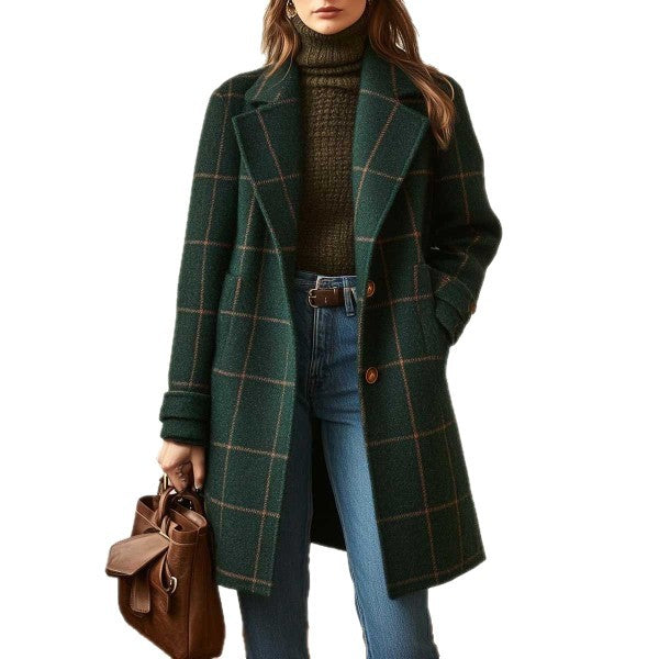 Plaid Mid-length Lapel Large Size Jacket CJD