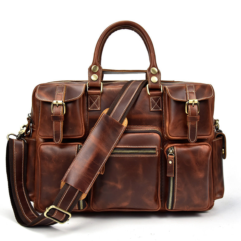 Horse Leather Men's Shoulder Bag Leather Laptop Men's Briefcase Portable CJD