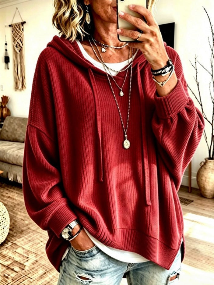 2026 European And American Women's Fashion Amazon Independent Store Hooded Drawstring Woven Corduroy Sweatshirt Jacket Loose Top NorixaFashion.com