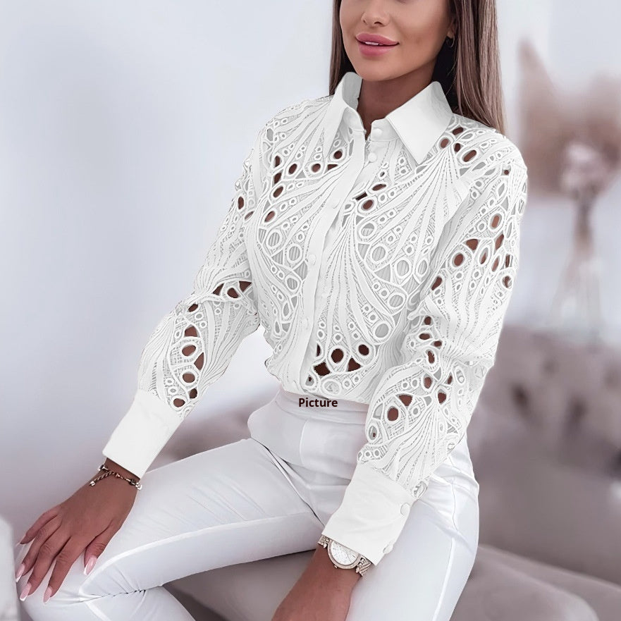 Versatile Commuter Lace Hollow-out Long Sleeve Shirt For Women LadyShow.Store