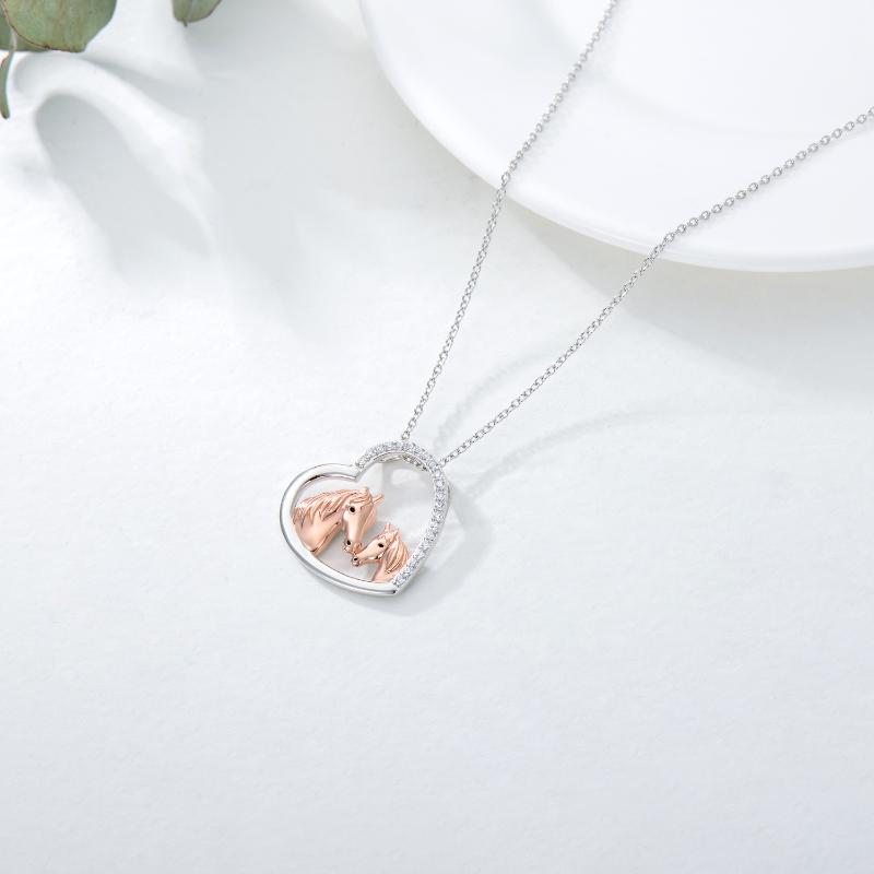925 Sterling Silver Mama and Baby Horse Heart Mother Daughter Necklace for Women LadyShow.Store