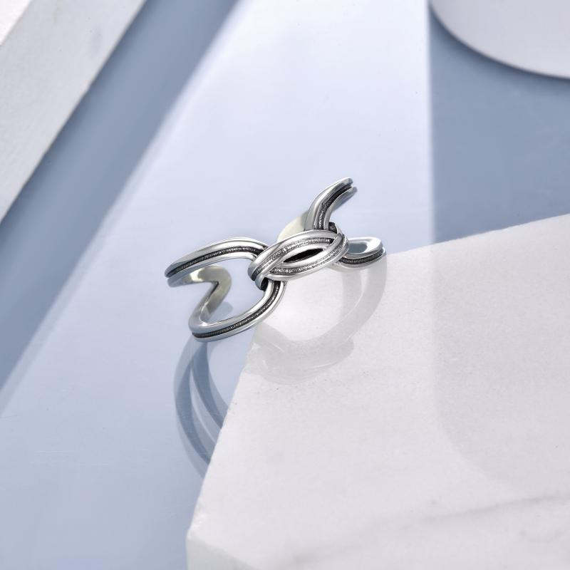 Sterling Silver Spliced Oxidized Opening Ring For Man And Woman LadyShow.Store