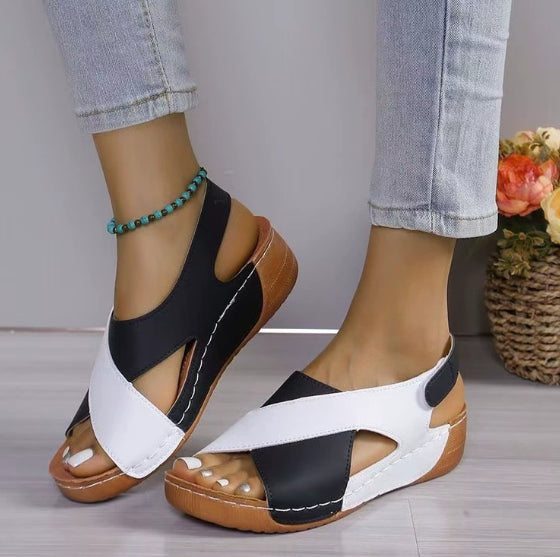 Colorblock-crossed  Wedges Sandals Summer Fashion Fish Mouth Platform Roman Shoes For Women CJD