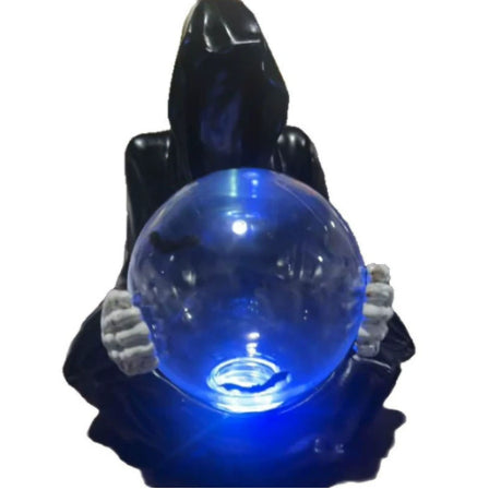 Crystal Ball Gothic Black Robe Death Sculpture PearlNestDecor.com