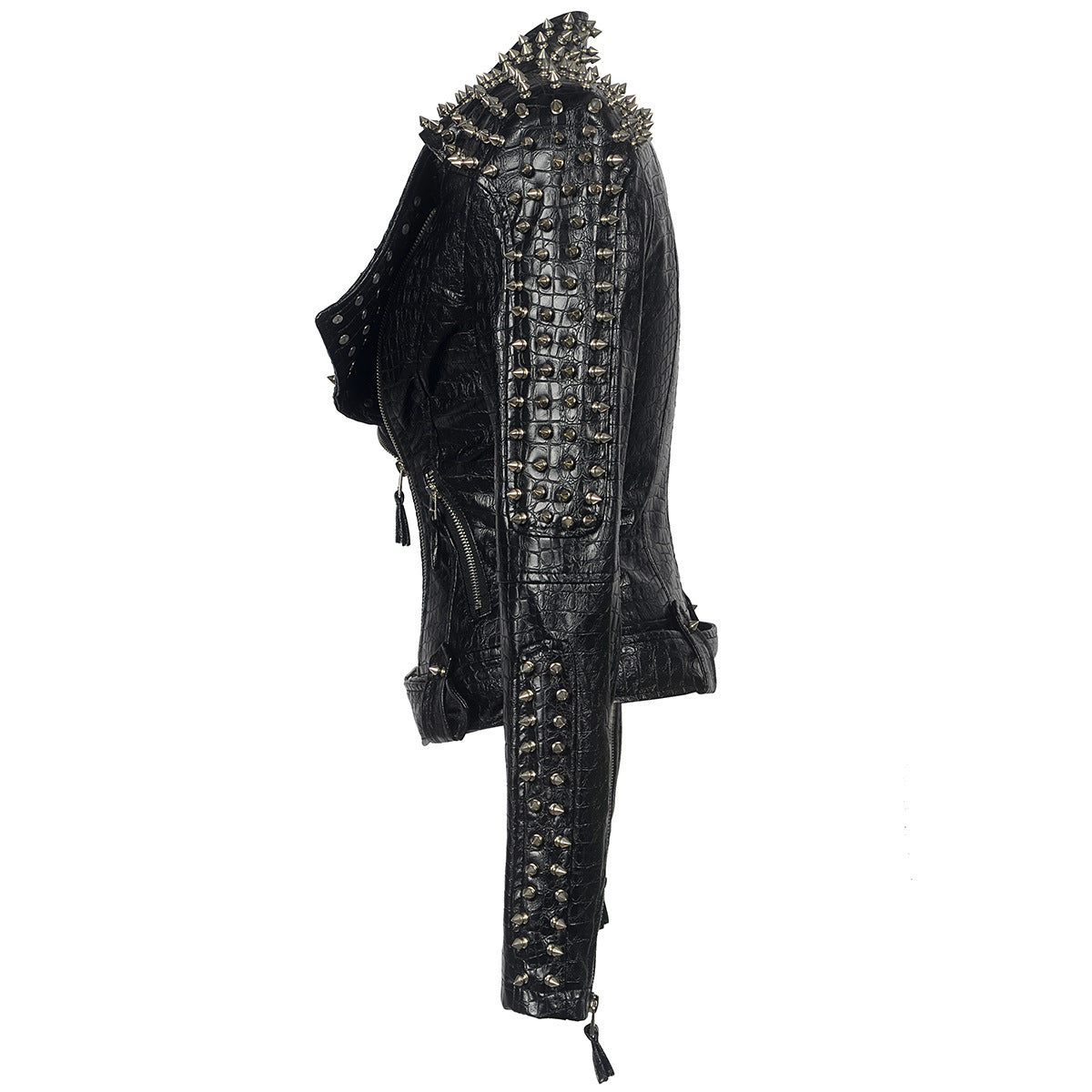 Women's Cropped Rock Punk PU Leather Jacket with Studs Pi-Mart