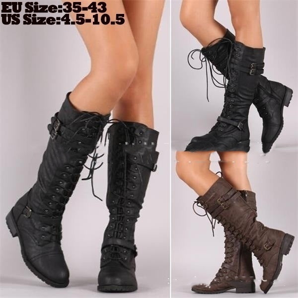 Round Toe Mid Heel Lace-up Side Zip Over-the-knee Boots LadyShow.Store