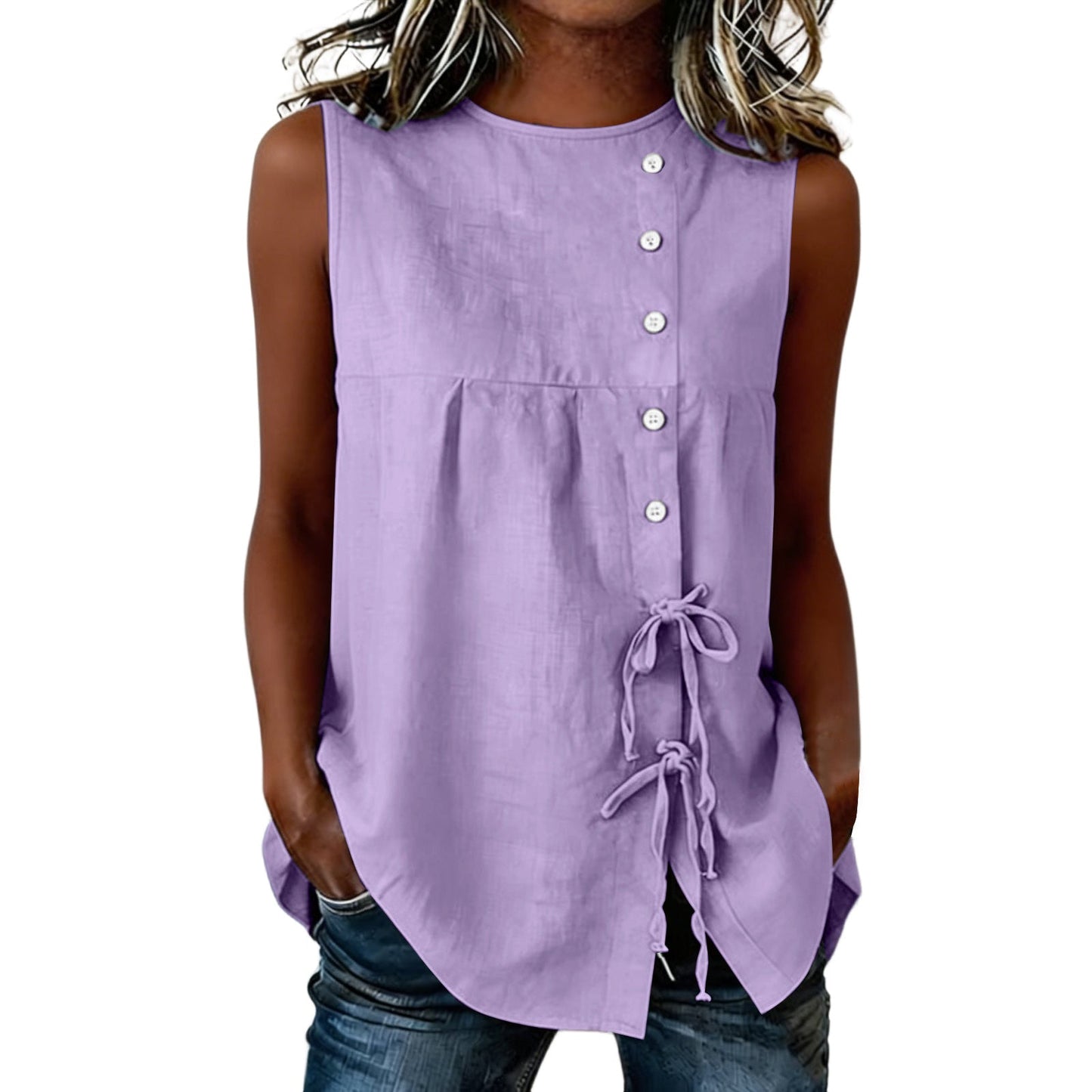 Loose-fit Sleeveless Shirt Blouse For Women NorixaFashion.com