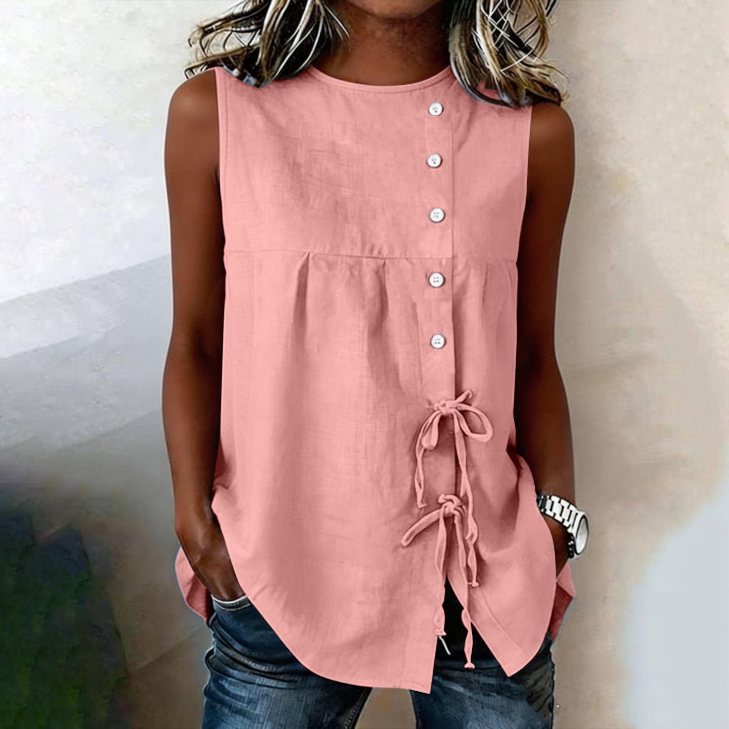 Loose-fit Sleeveless Shirt Blouse For Women NorixaFashion.com