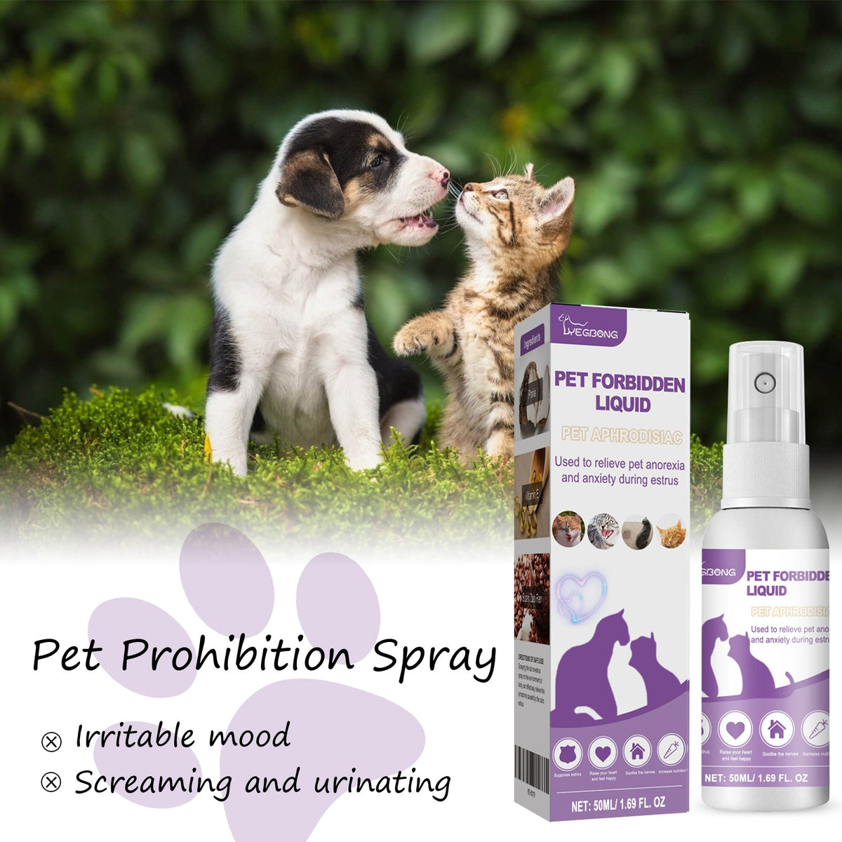 Improve Oestrus, Anxiety, Restrain Sexual Desire, Recuperate Spray, Cat And Dog Special Pet Estrus Inhibiting Liquid 50ml, 1 Box Tri Light Beauty