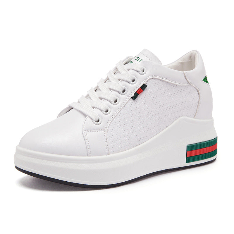Elevated Sneakers, Versatile Lace-Up White Shoes LadyShow.Store