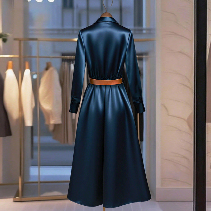 Temperament Long-sleeved Dress Autumn Solid Color A-line Skirt LadyShow.Store