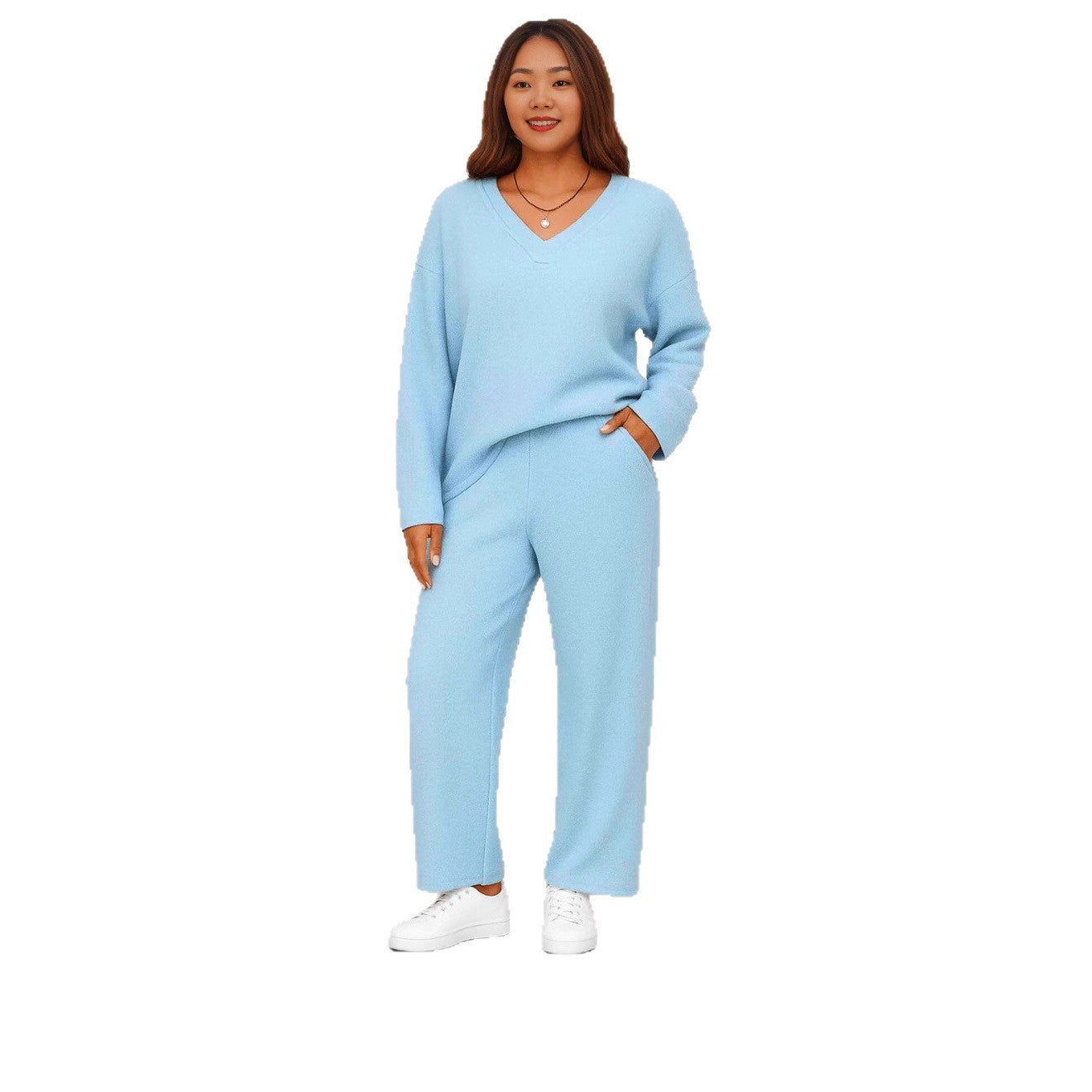 V-neck Wool Loose Pockets Leisure Suit Two-piece Pajamas Best YouTube Store