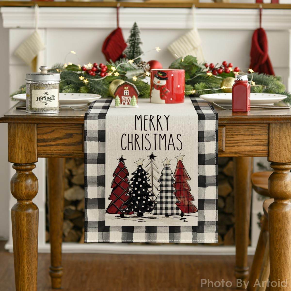 Christmas Trees Merry Xmas Table Runner, Seasonal Winter Holiday Kitchen Dining Table Decoration For Indoor Outdoor Home Party Decor 13 X 72 Inch PearlNestDecor.com