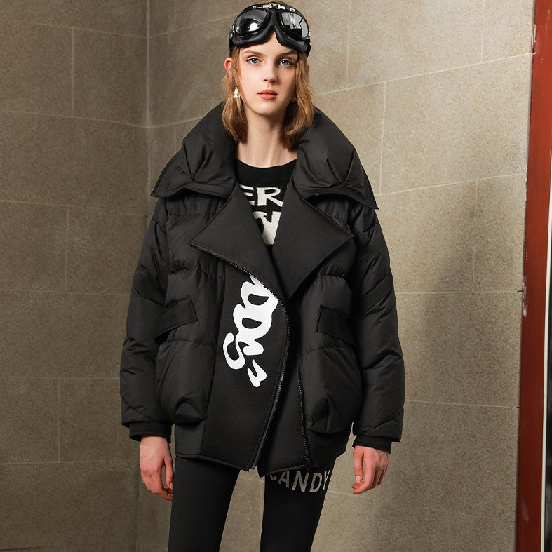 Suit Collar Loose Down Jacket Women White Duck Down Fashion Best YouTube Store