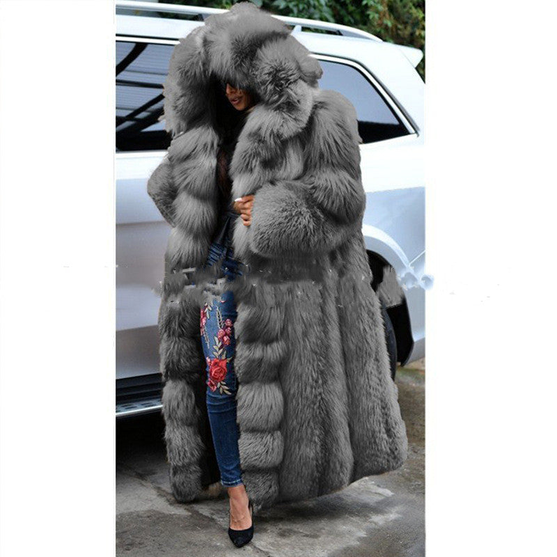 Faux Fur Coat Women Long Hooded Fur Coat NorixaFashion.com