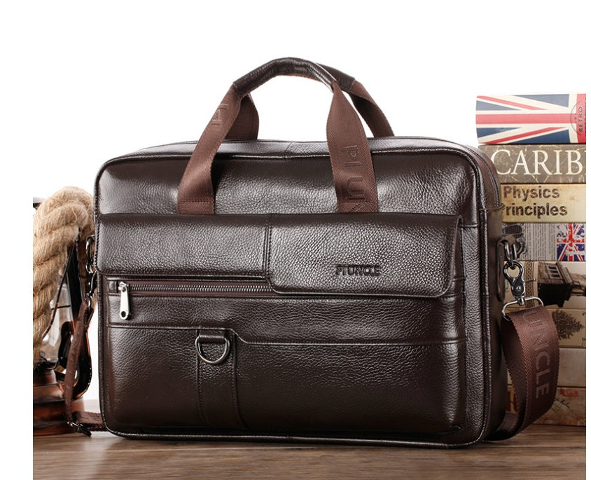 Leather Men's Briefcase Top Layer Cowhide Messenger Bag Large Capacity Single Shoulder Bag Business Multi-function CJD