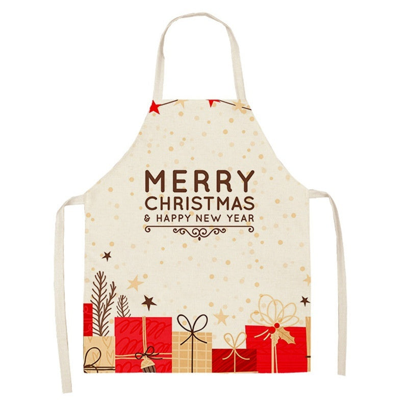Christmas Deer Art Pattern Female Cleaning Home Cooking Kitchen Apron Chef Ear Cotton Linen PearlNestDecor.com