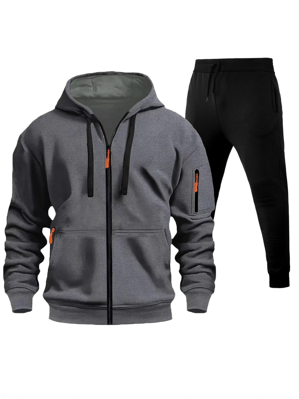 Men's Sports Hoodie Zip-up Multi-pocket Casual Hoodie Set LadyShow.Store