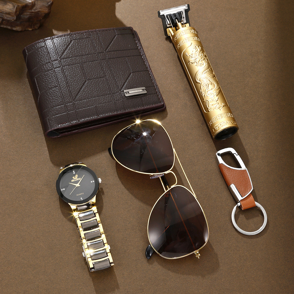 Steel Belt Quartz Watch Personality Wallet Shaver 5 Pieces Gift Set LuxuryLifeWay Online Store