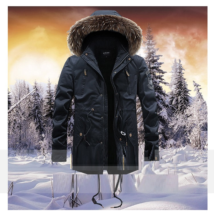 Men's Mid-length Cotton Coat With Big Fur Collar Best YouTube Store