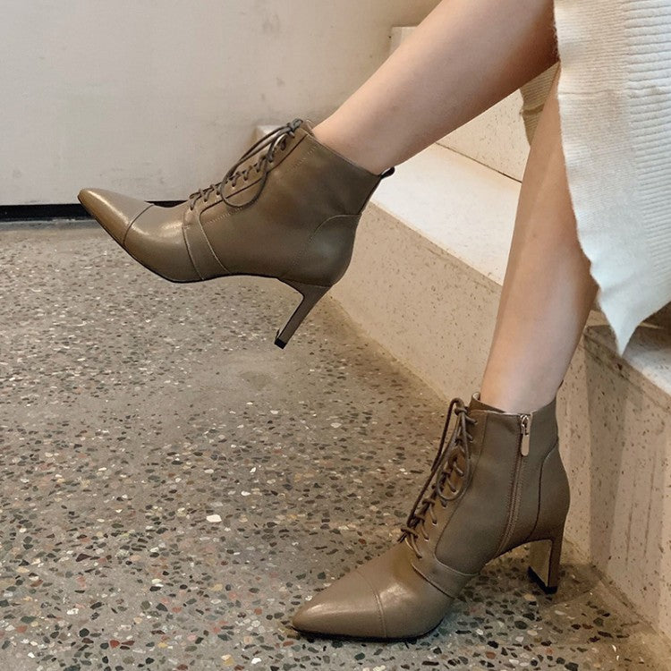 Lace-up Handsome High-heeled Martin Short Boots LadyShow.Store