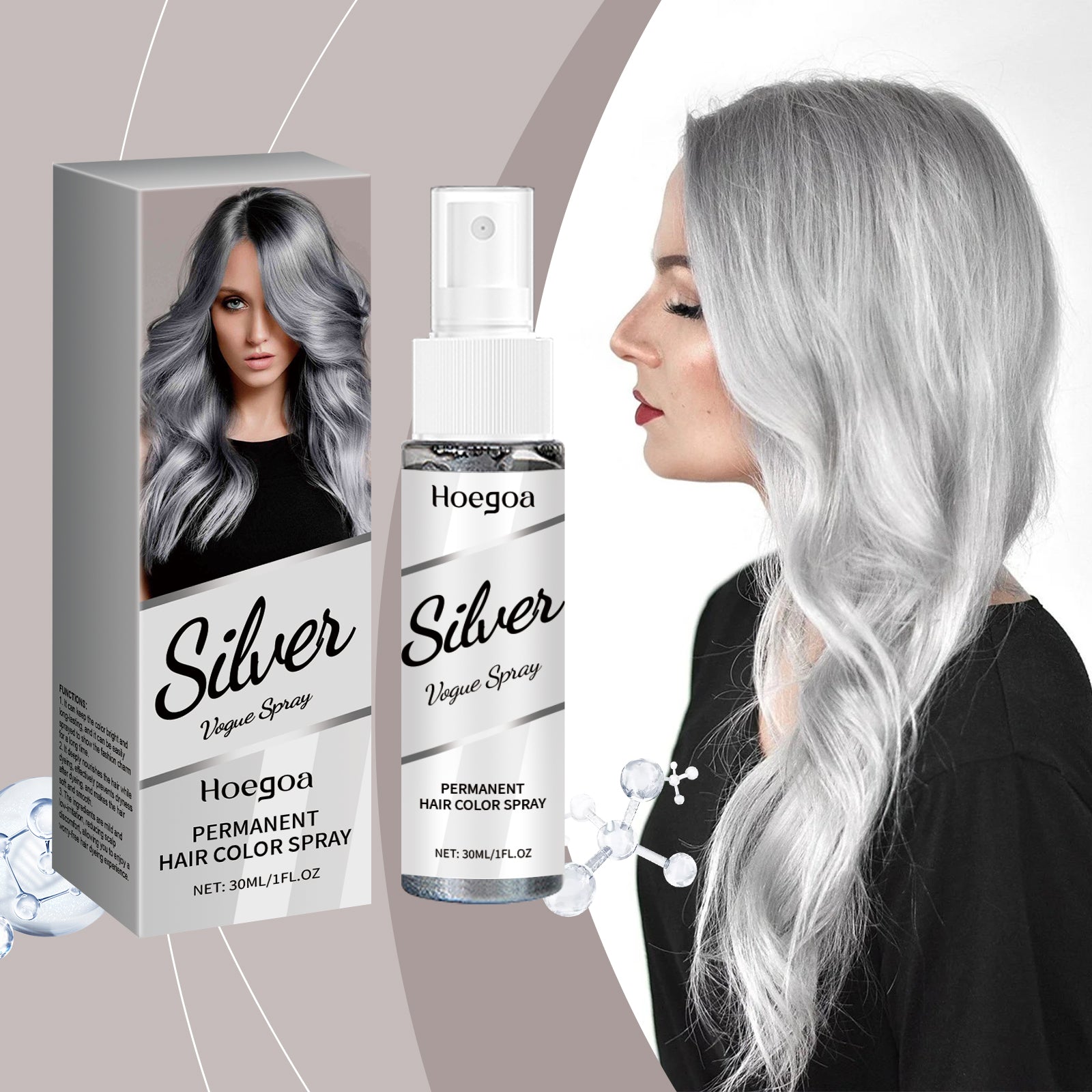 Silver Gray Hair Dye Spray 30ml Tri Light Beauty