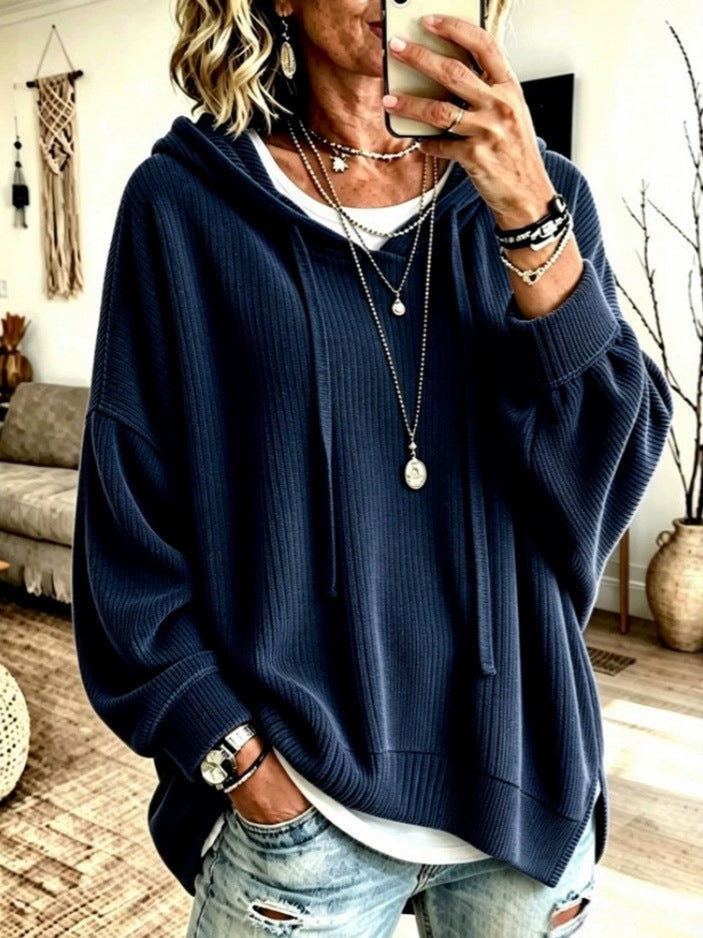 2026 European And American Women's Fashion Amazon Independent Store Hooded Drawstring Woven Corduroy Sweatshirt Jacket Loose Top NorixaFashion.com