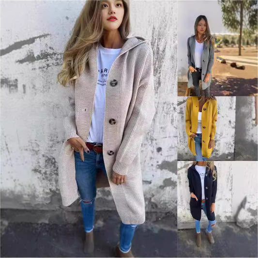 Mid-length Sweater Cardigan Women's Clothes Light Gray CJD