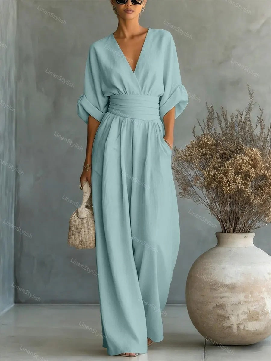 Waist-cinching V-neck Elegant Womens Jumpsuit LadyShow.Store
