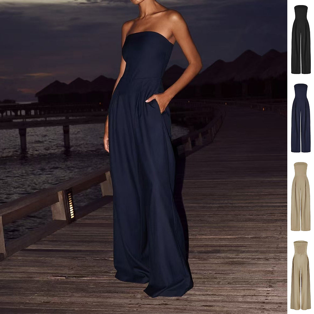 Loose Tube-top Jumpsuit Ins Fashion Backless Wide Leg Long Pants Overalls Women's Clothing LadyShow.Store