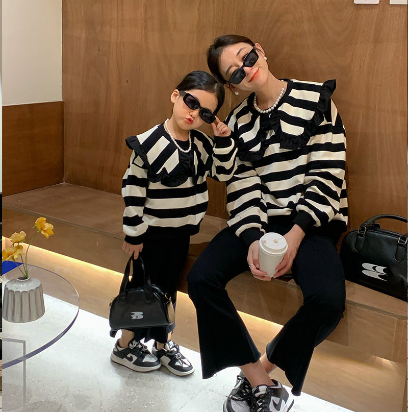 Mother And Daughter Long-sleeved Striped Sweater Two-piece Parent-child Suit LadyShow.Store