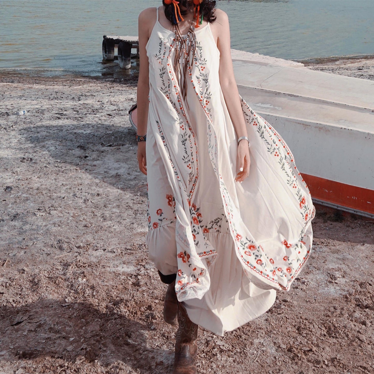 Bohemian Beige Dress For Women NorixaFashion.com