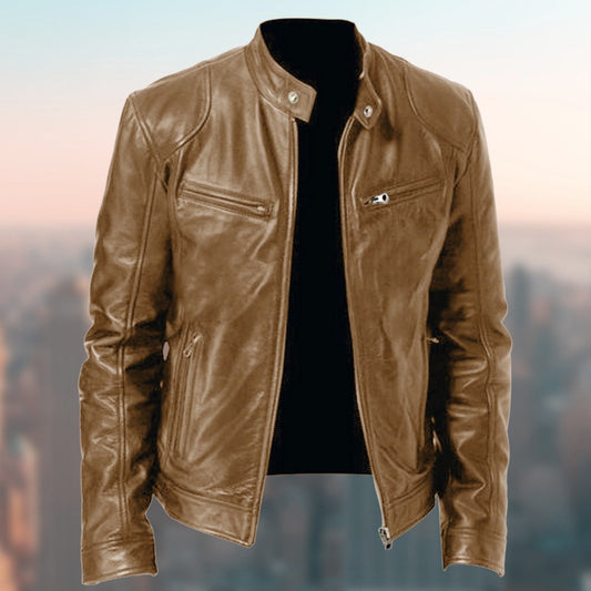 Gentleman's Warm Zipper Cardigan Pocket Decorated Pu Leather Coat LadyShow.Store