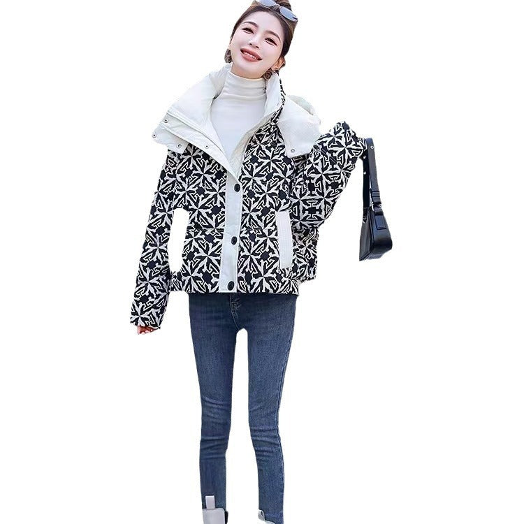 Printed Hooded Down Jacket Women's Short LadyShow.Store