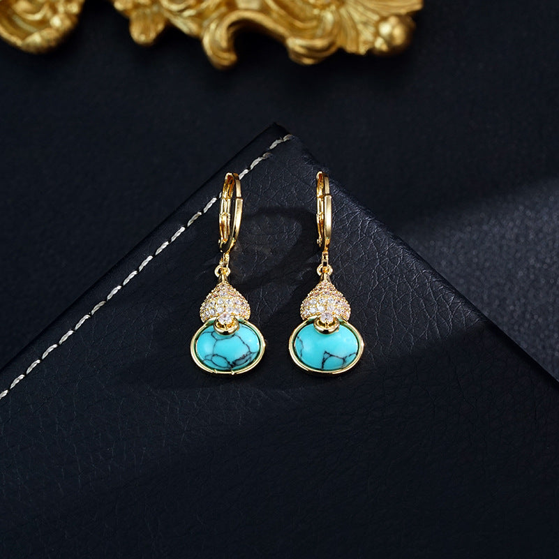 Retro Affordable Luxury Fashion Turquoise Gourd Earrings Premium Earrings And Necklace Set LadyShow.Store