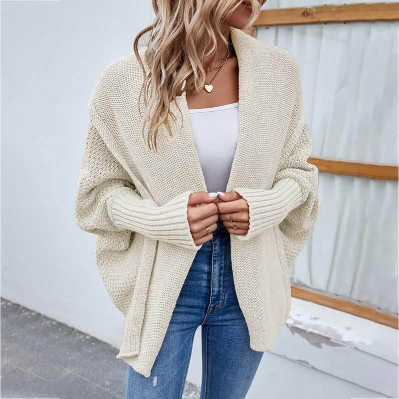 New Loose Knitted Sweater Solid Color Bat Sleeve Large Lapel Cardigan Autumn And Winter Fashion Jacket For Women Clothing LadyShow.Store