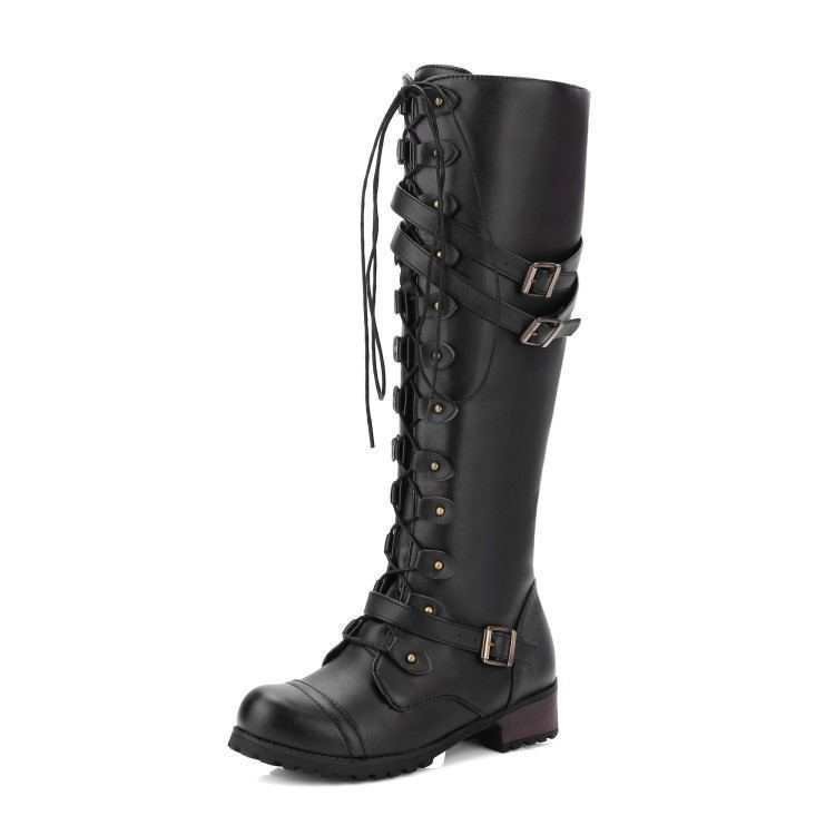 Round Toe Mid-heel Lace-up Over-the-knee Boots LadyShow.Store